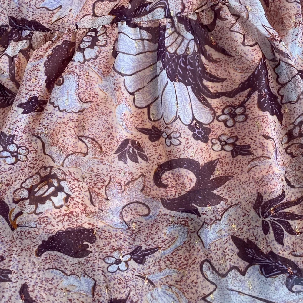 ANTHROPOLOGIE o.p.t Peach Floral Degage Metallic Boho Peasant Mini Dress - Picture 5 of 12